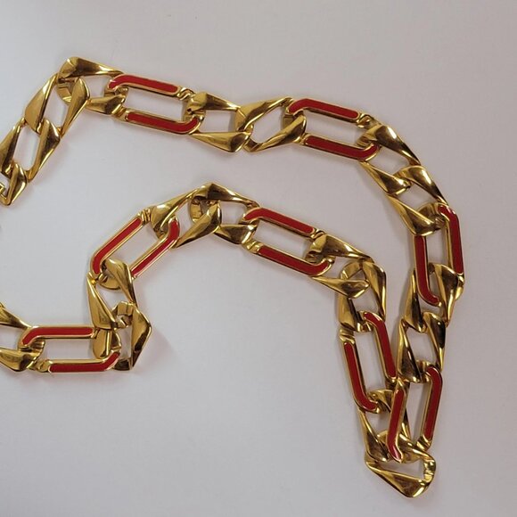 Monet Goldtone and Red Enamel Chain Necklace - Picture 6 of 8